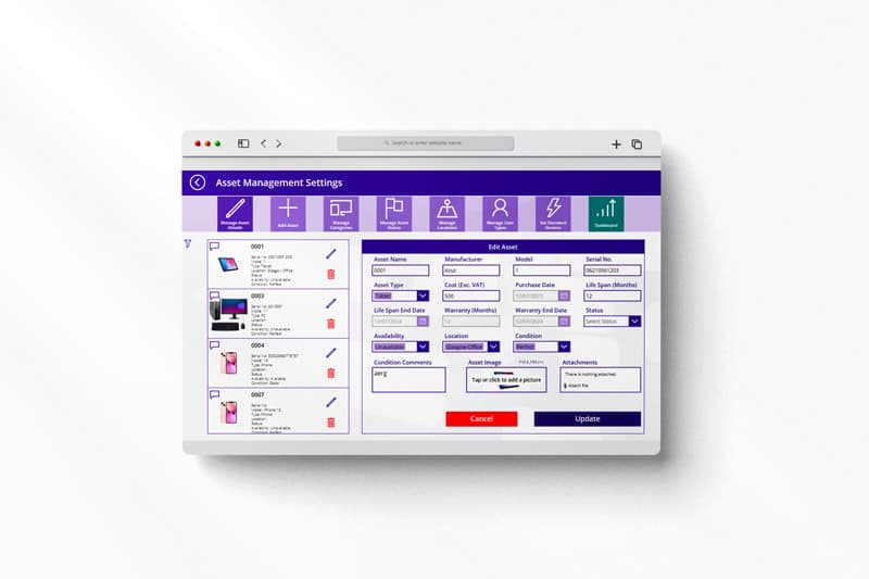 Power Apps asset management template – digital device register and activity tracking app built on Microsoft SharePoint